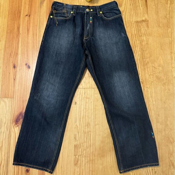 Vintage COOGI Australia Blue Denim Baggy Jeans Rainbow Logo 90s Hip Hop SZ 38X34 - Picture 3 of 14